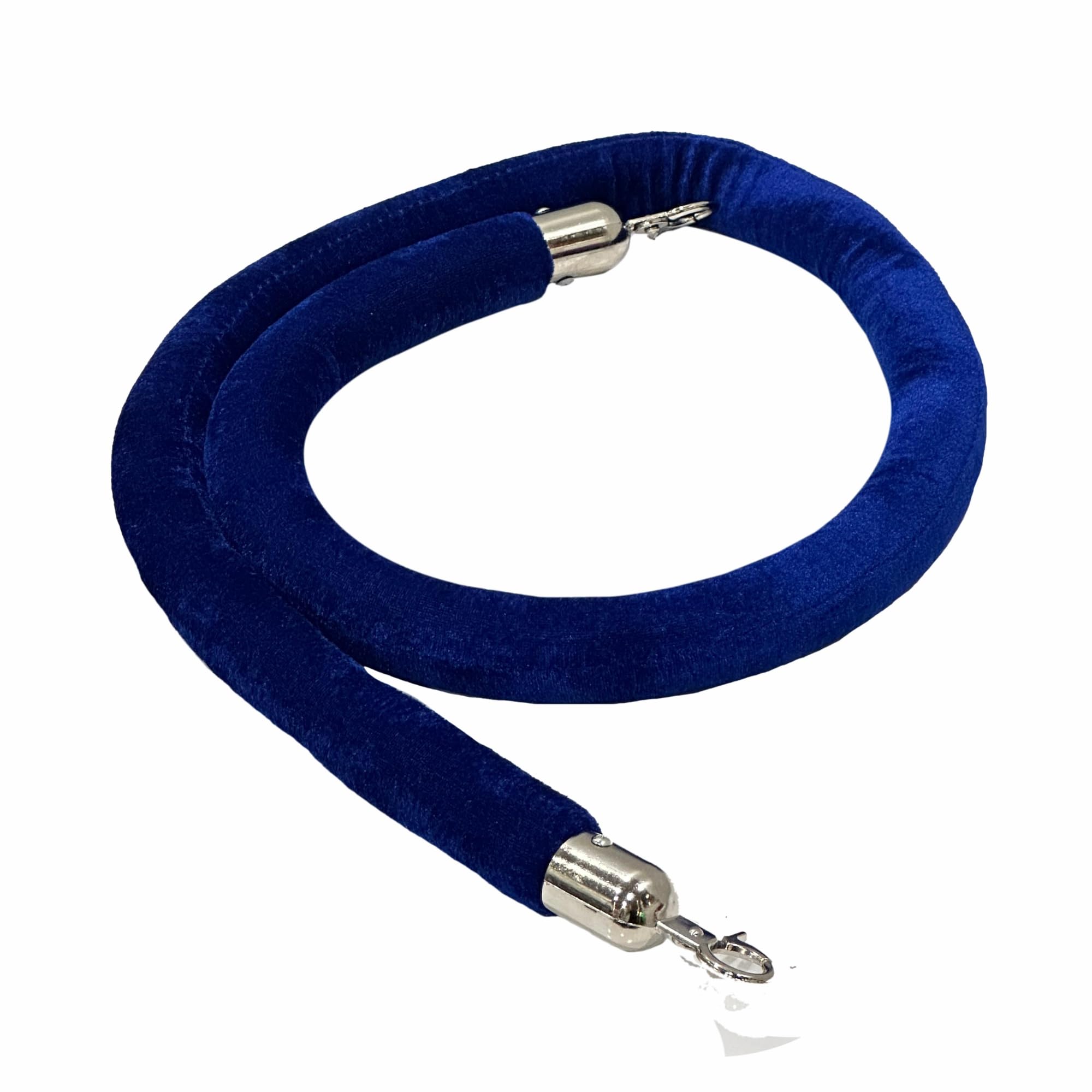1.5m Blue Velvet Stanchion Rope with Silver Hooks | Premium Queue Manager Barrier Rope for Crowd Control & Event Stanchions