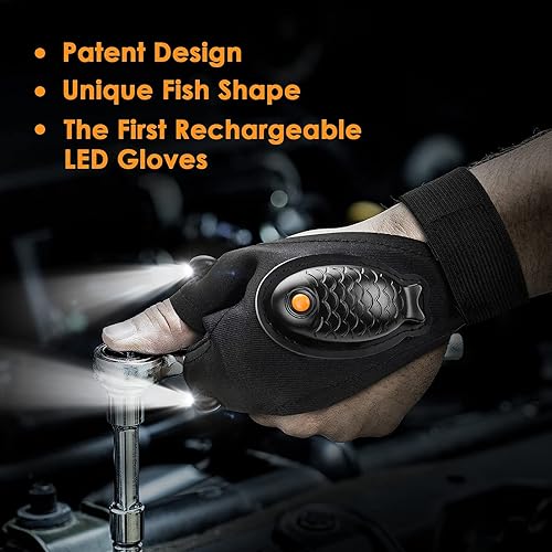 Miniatura 2 de Paquete de 2 guantes recargables con linterna LED, regalos para hombres y mujeres, rellenos de calcetines para hombres, papá, marido, idea de regalo