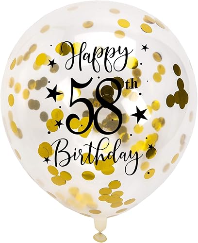 Globos dorados de látex con confeti número 58, decoración de globos de fiesta de cumpleaños de 58 años para mujer u hombre, con confeti, 12