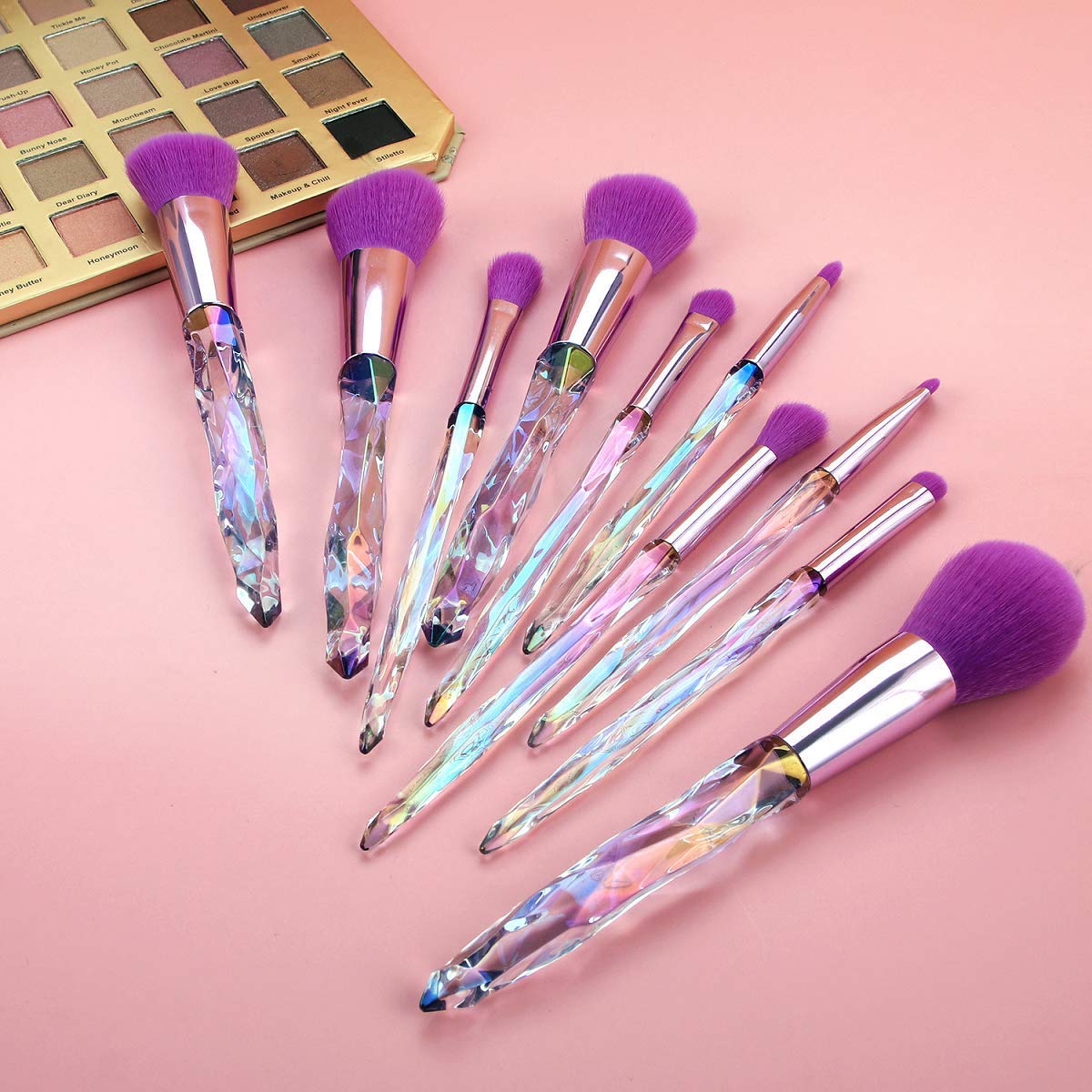GYANSHOPPE Beauty 10 Makeup Brushes, Make Up Brushes Set Transparent Handle for Blush Foundation Eye Shadow Kabuki Concealer Cosmetic Brushes Kits Makeup Tools (MAKE UP BRUSH Crystal 10 PICS)