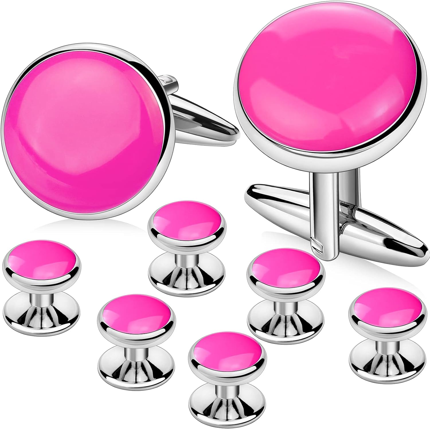 AMITER Men’s Cufflinks and Tuxedo Studs Set, Suitable for Black Suit White Shirts on Wedding, Anniversary, Birthday