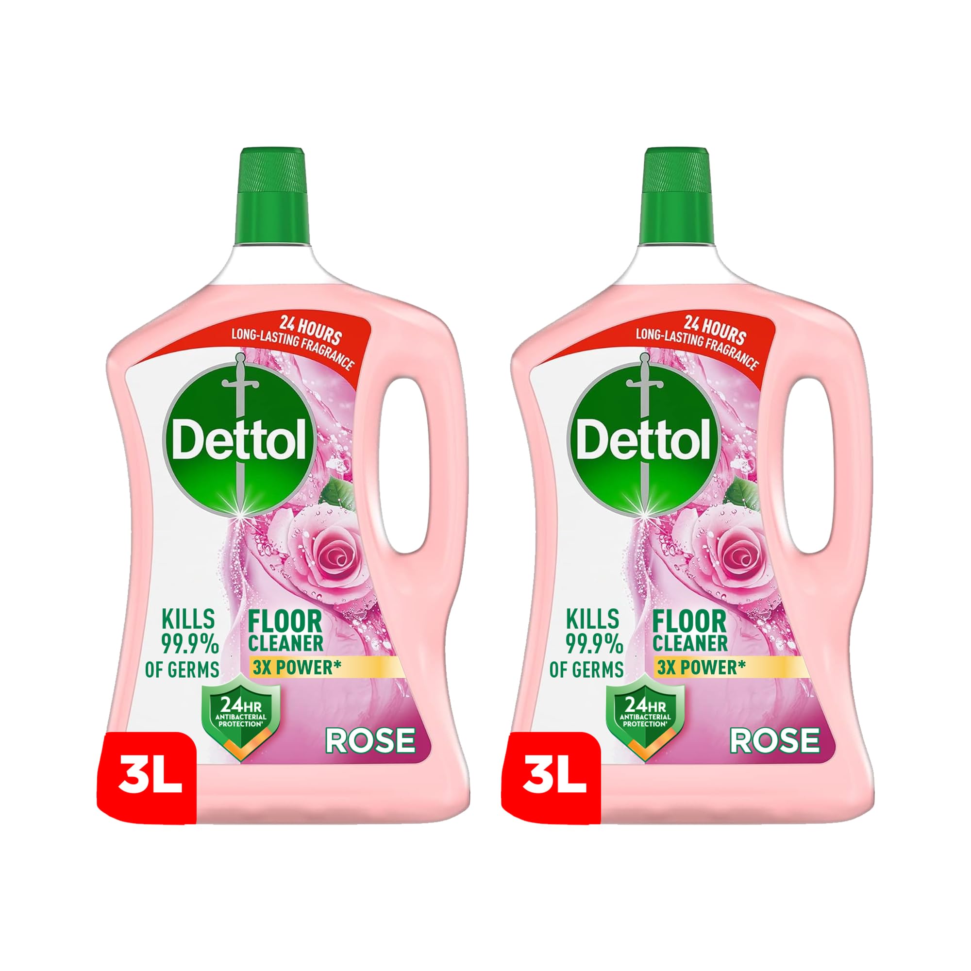 DettolAntibacterial Power Floor Cleaner (Kills 99.9% of Germs), Rose Fragrance, Can be Paired with Vacuum Cleaner for Cleaner and Shinier Floors, 3L (Pack of 2)