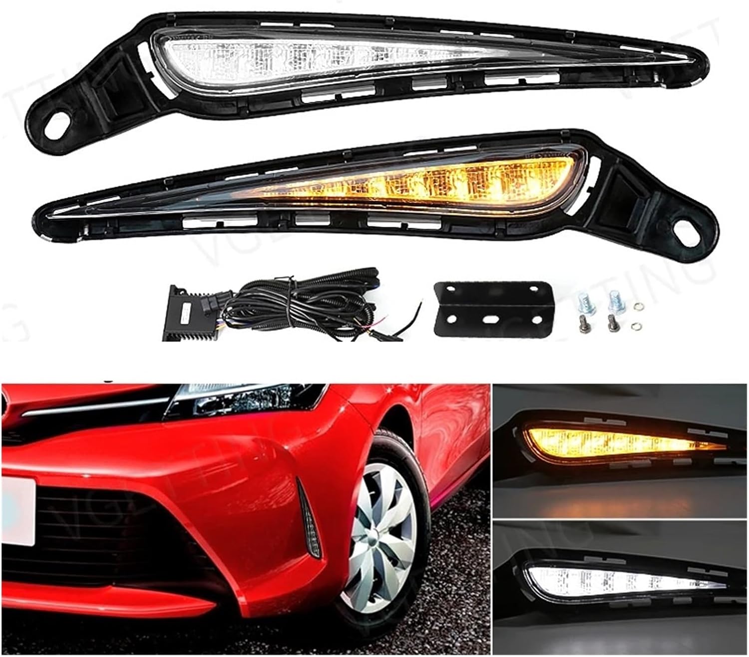 DLAA Compatible with Toyota Vitz 2017 2018 2019 Car LED Daytime Running Lights DRL White Yellow Turn Signal Fog Lamp Headlight Waterproof