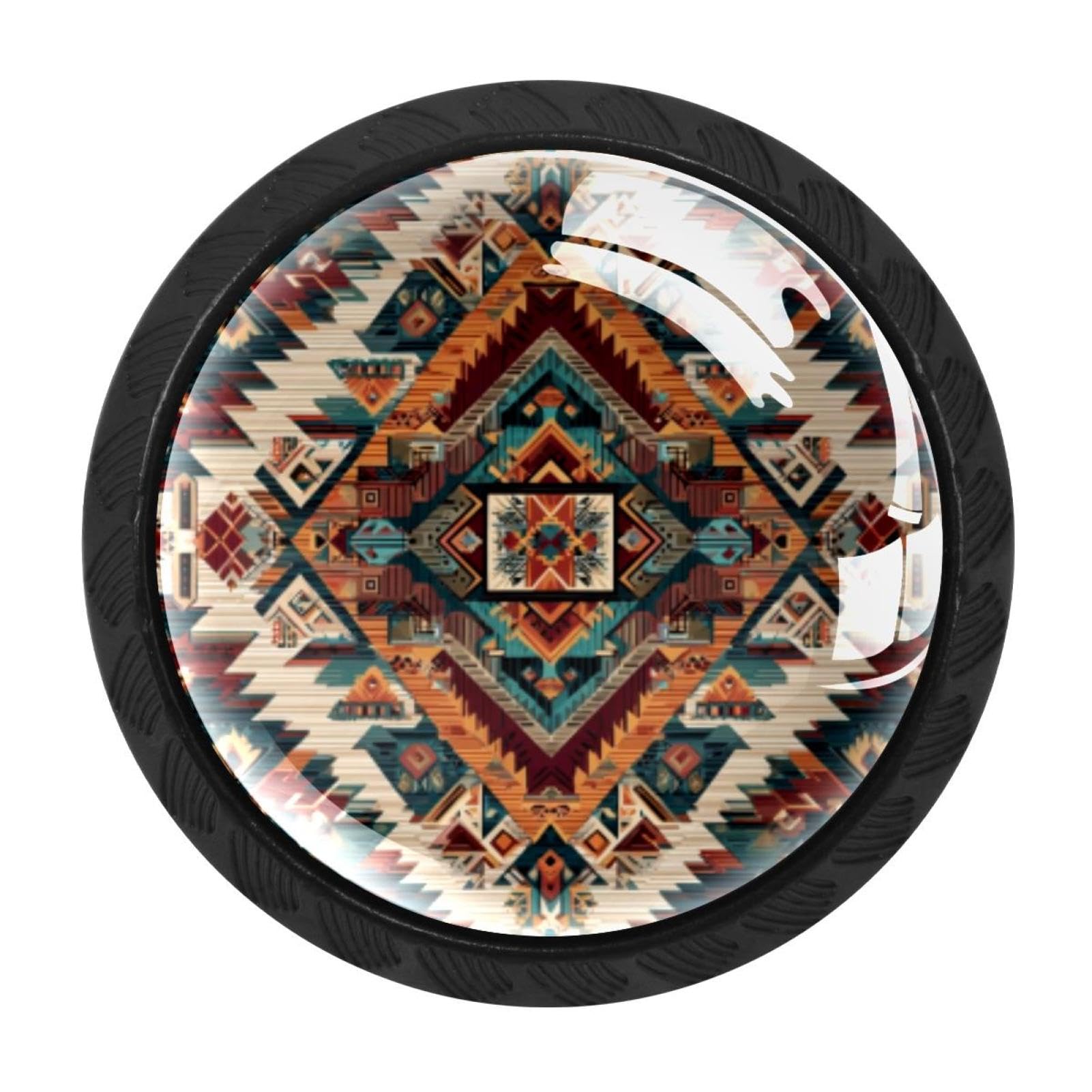 CHENZZZZ 4 Pack Black Retro Boho Aztec Pattern (3) Cabinet Pulls with Screws, Kitchen Cabinet Knobs Hardware