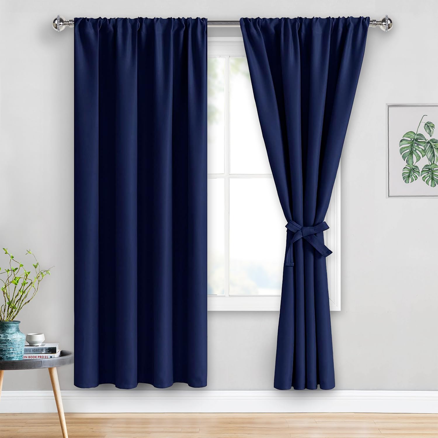 JIUZHEN Blackout Curtains for Bedroom– Thermal Insulated,Noise Reducing Room Darkening Rod Pocket Curtains for Living Room, Set of 2 Panels with