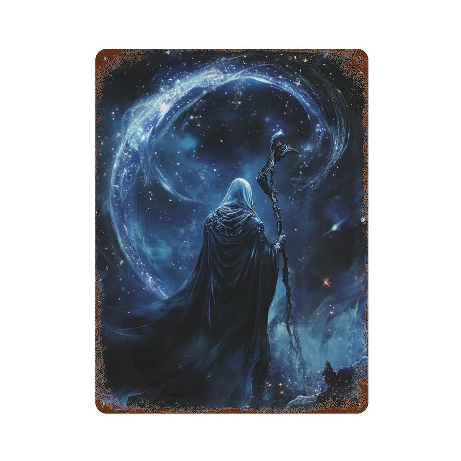Galactic Mage's Wand Rust Effect Tin Sign 15.7"x11.8", Rustic Home Decor for Garage, Bar And Workshop Decor