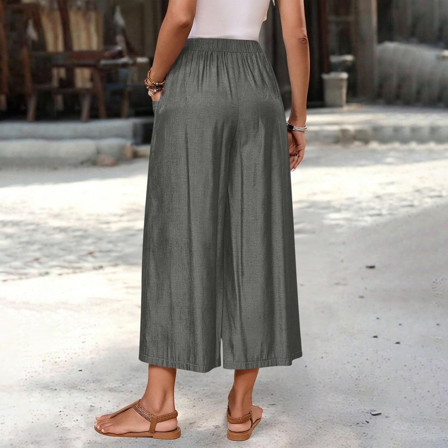 Women's High Waisted Palazzo Pants Wide Leg Casual Work Elegant Capri Pants with Pockets Women Summer Outfits 2026