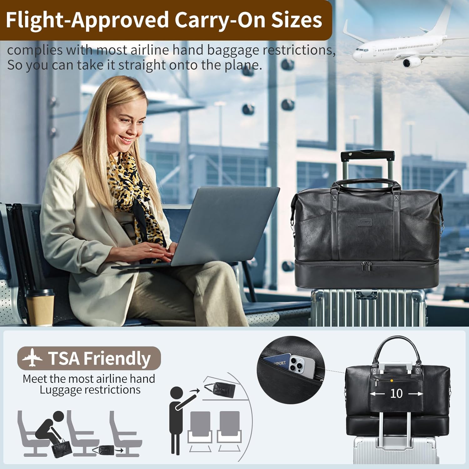 Weekender Bag, Large Travel Duffel Bag for Women, Carry on Overnight Bag with Shoe Compartment and Toiletry Bags - Image 4