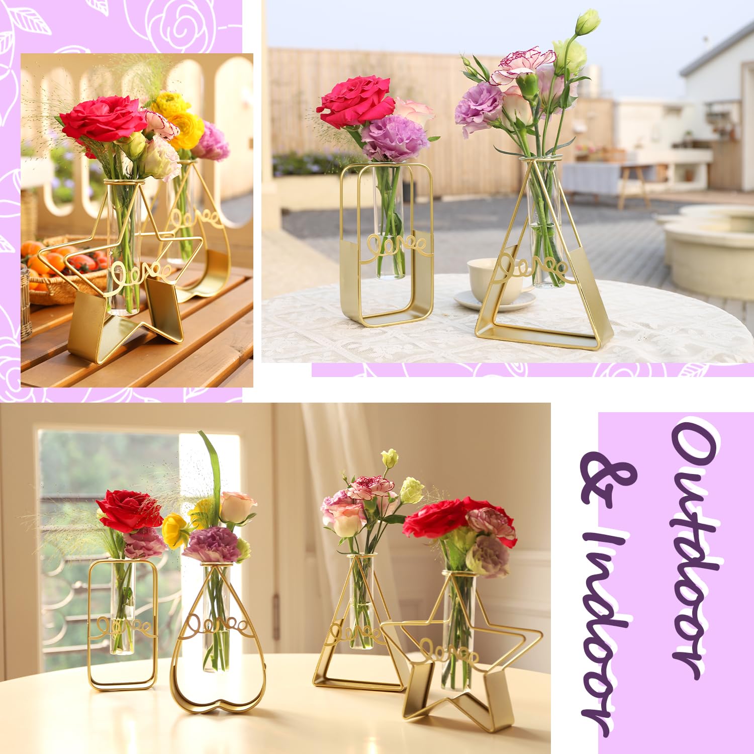 Goldene Tischvase Mit Glasröhre – Geometrischer Metallrahmen Für Hydrokultur Oder Blumen (birnenförmig)