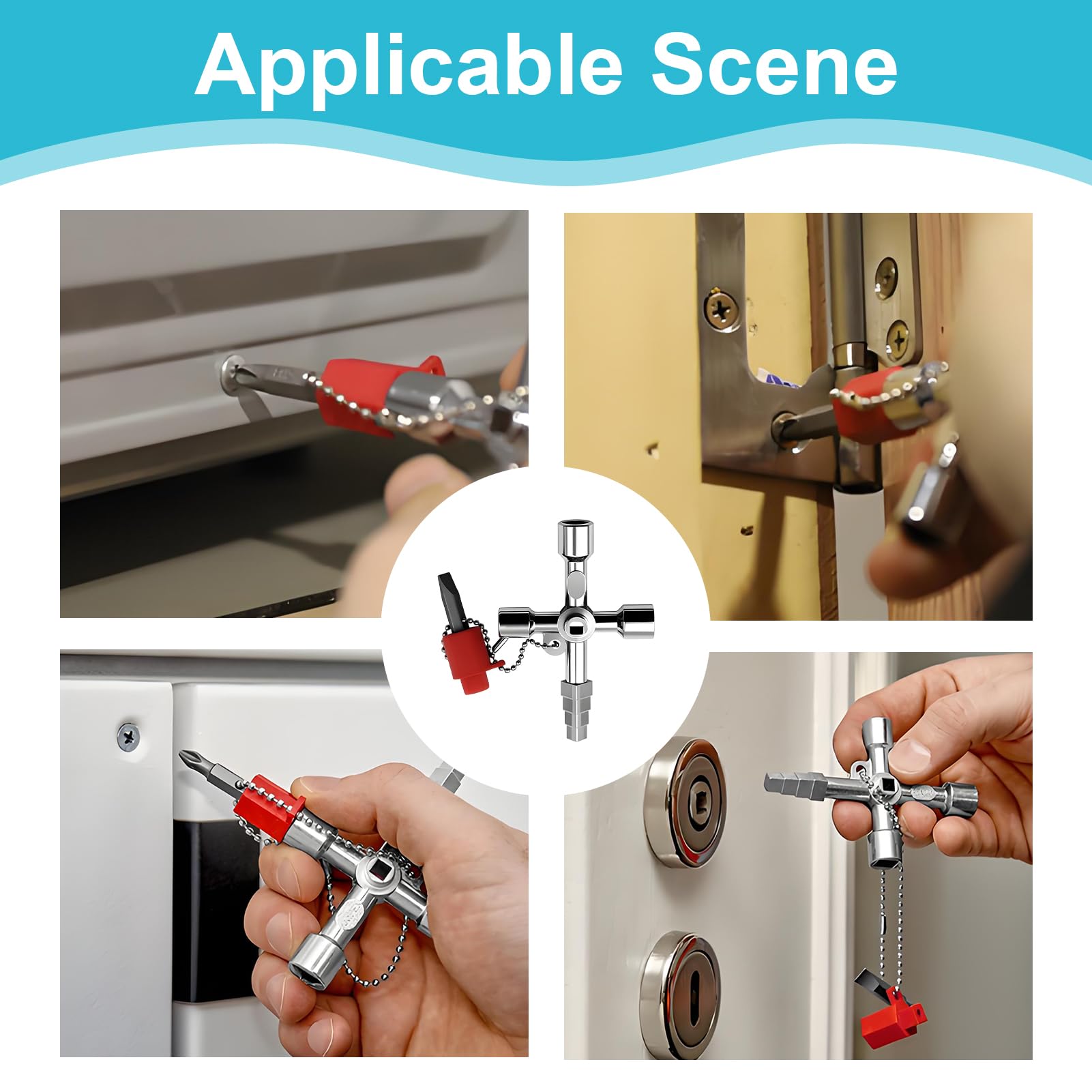 Chiave Multifunzione, 4 in 1 Chiave Quadrata Contatore, Chiave Universale per Serrature con Design a Croce per Contatore Gas, Acqua, Armadi Elettrici, Ascensori