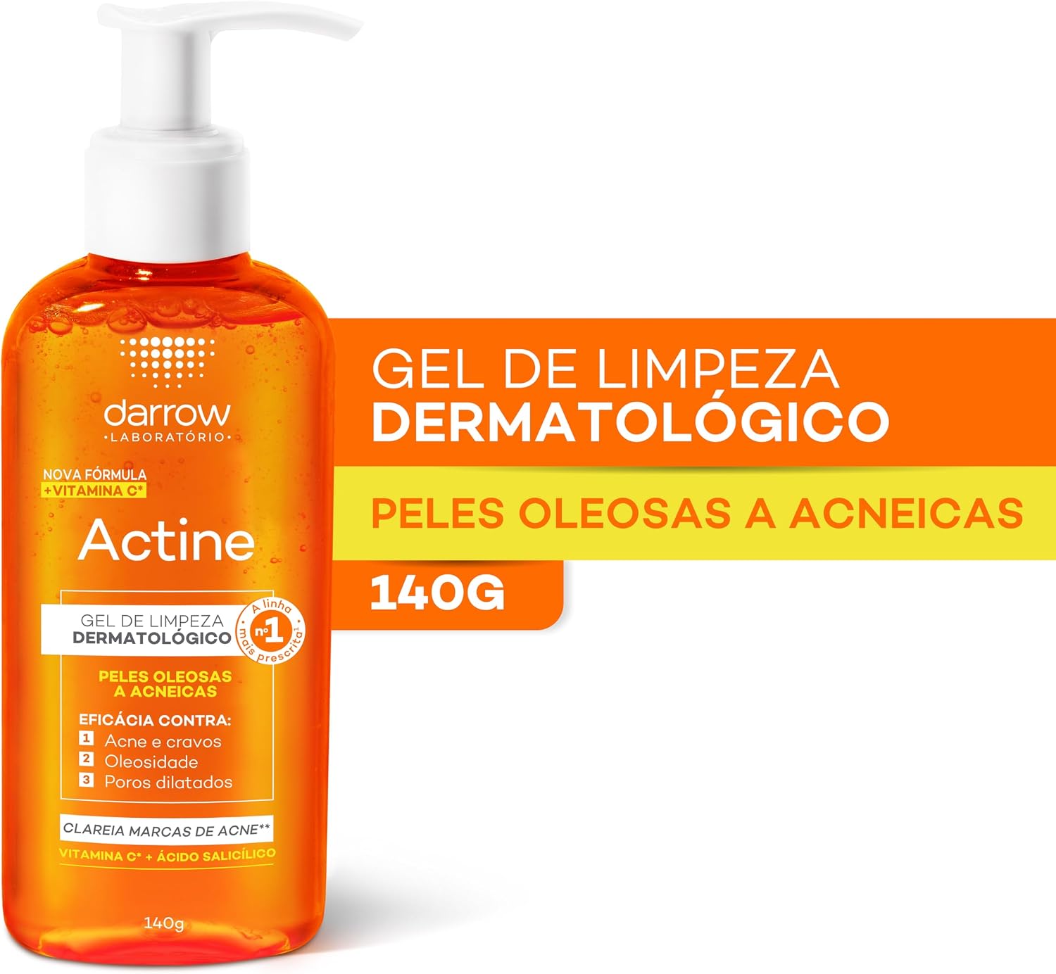 Darrow Actine Gel de Limpeza Dermatológico Facial com Ácido Salicílico, Vitamina C e Lactato de Mentila, Redução de 86% da Acne e -90% Oleosidade Imediatamente, 140g Darrow Actine Gel de Limpeza Dermatológico Facial com Ácido Salicílico, Vitamina C e Lactato de Mentila, Redução de 86% da Acne e -90% Oleosidade Imediatamente, 140g