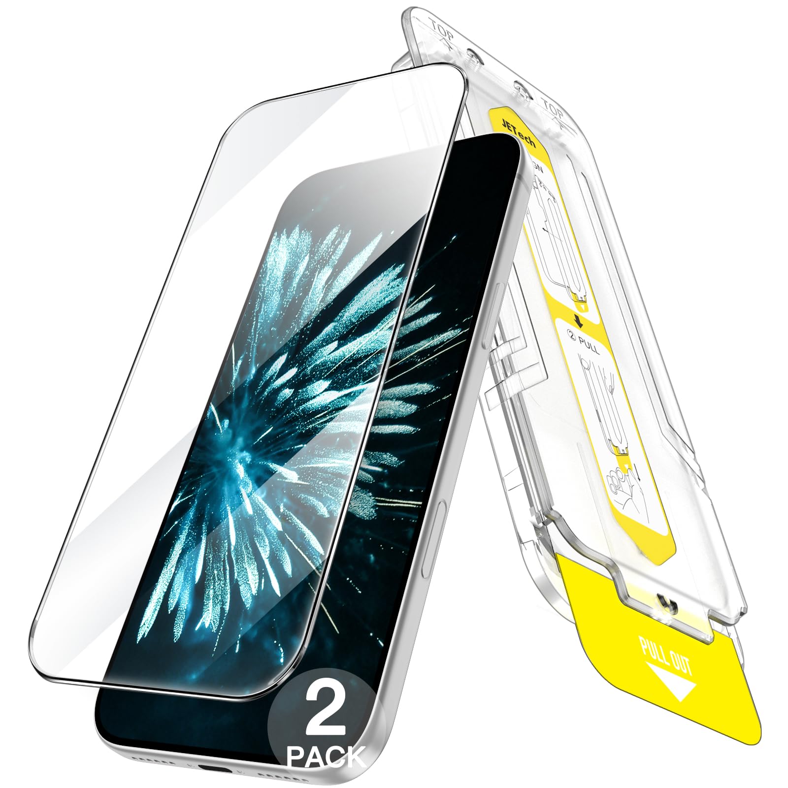 JETech Protector Pantalla para iPhone 17 Pro Max, 2 Unidades | Instalación en un Paso en 10 Segundos, Cristal Vidrio Templado, Antihuellas, HD Claro, Amigable para Funda