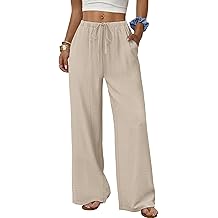 Wide Leg Pants for Women Flowy Palazzo Drawstring Elastic Waist Trousers with Pockets Summer Beach Vacation Clothes