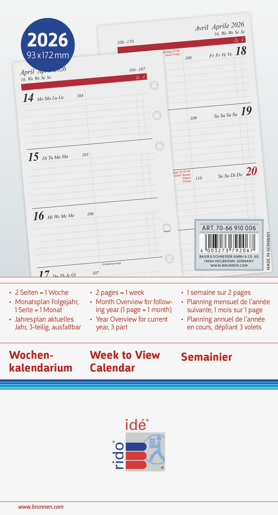 rido/idé Weekly Calendar Timing 2 2026 93 x 172 mm