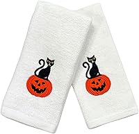 Vista 25 de Juego de 2 toallas de baño de Halloween con diseño de familia fantasma espeluznante, color negro, suave, 100% algodón, 12 x 18 pulgadas, decoración