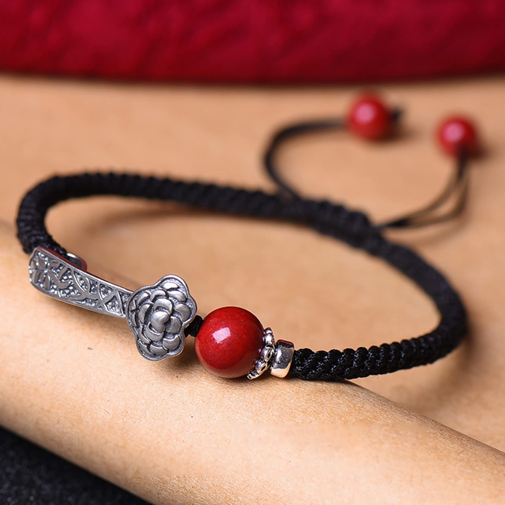 NZpost Pulsera de cinabrio de Plata esterlina, Pulsera con dijes de Ruyi, Pulsera de Hilo Rojo, Amuleto de Riqueza, Pulsera de Buena Suerte, talismán Fuerte, Pulsera de cinabrio St1 (Oro Ajustable)