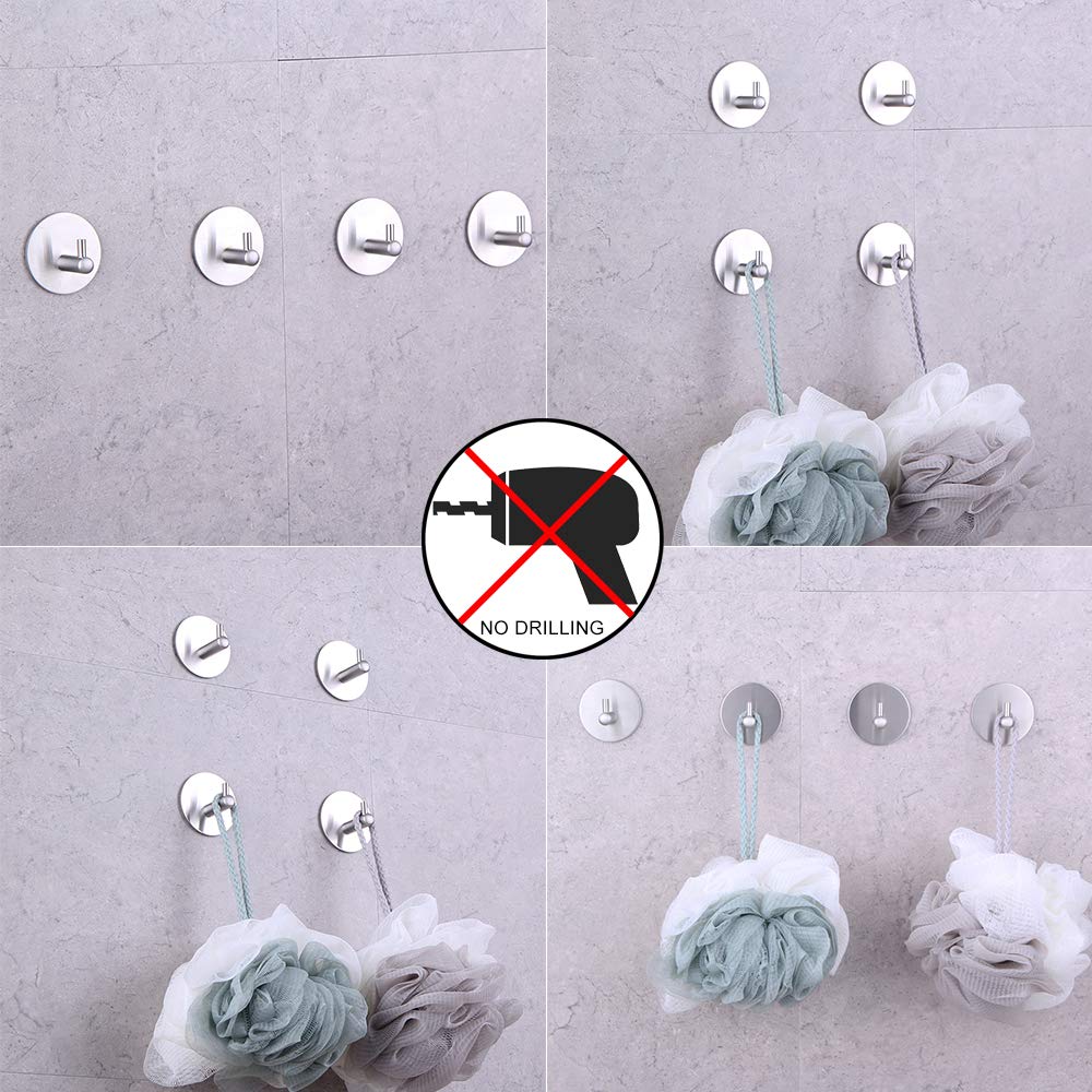GERZWY Heavy Duty Hooks - Waterproof Stainless Steel Wall Hangers, Towel Holder 4 Pack (Brushed Steel)