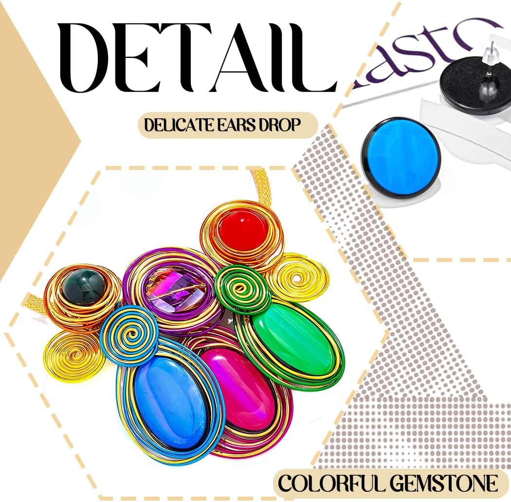 Statement Necklace and Earring Set, Purple Spiral Wire Design with Iridescent Stones,Gold Mesh Chain - Image 6