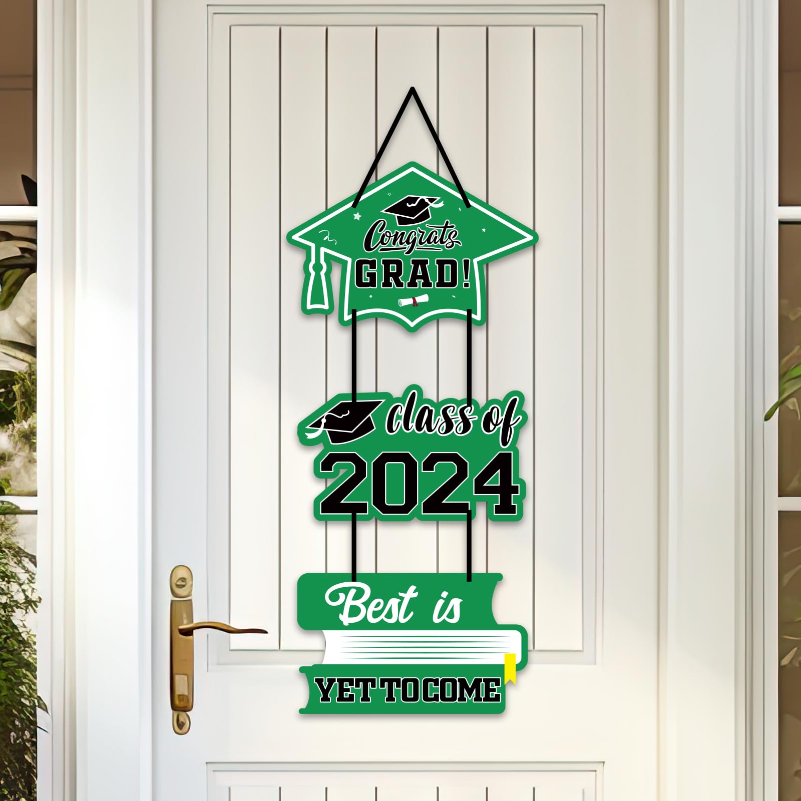 Heureppy 2024 Graduation Hanging Signs for Front Door Green Graduation Hanging Banners for Graduation Decorations Class of 2024 Home Hanging Decor Indoor Outdoor Graduation Party Supplies Porch Wall