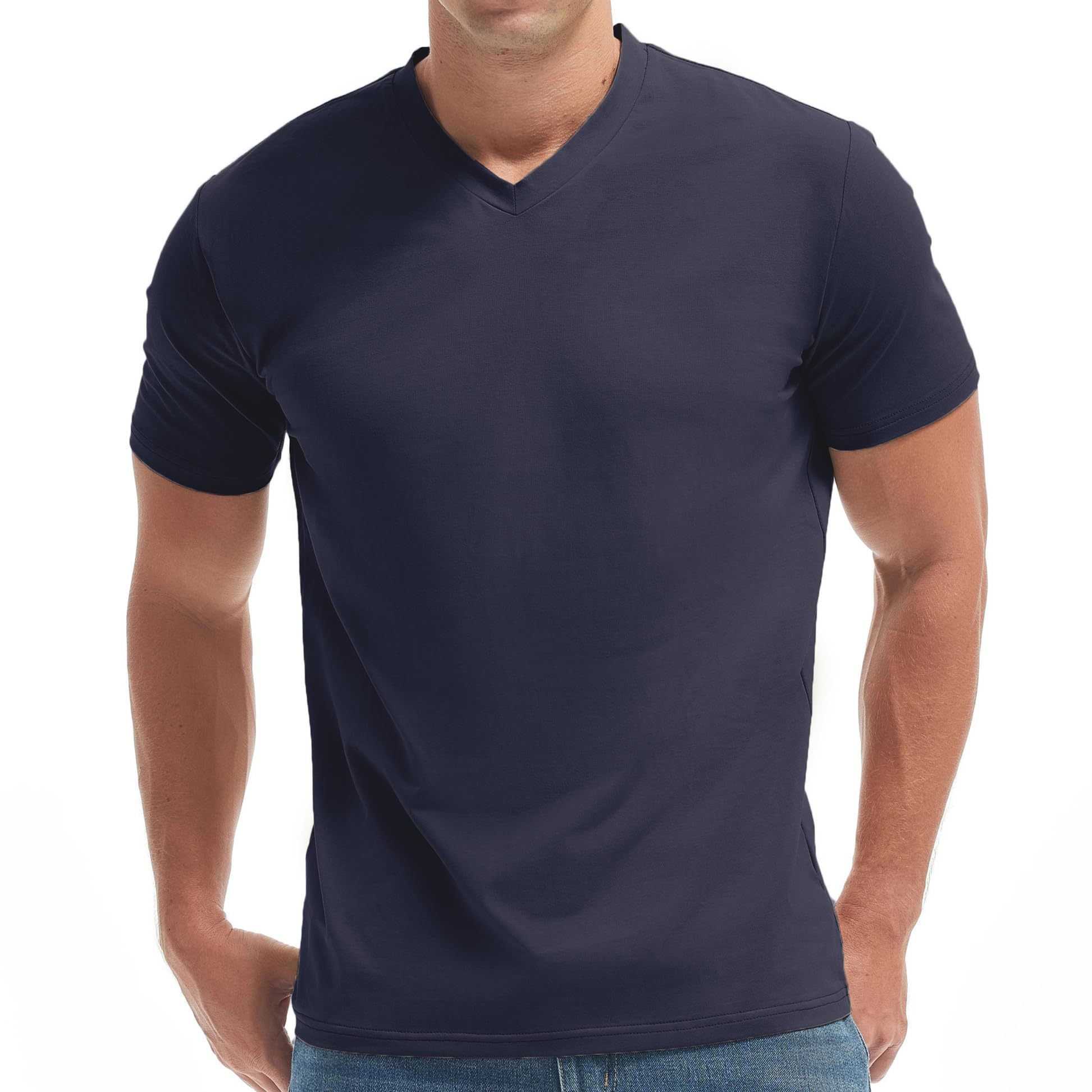 VEIISAR Herren V-Ausschnitt T-Shirt, 190g/m², Regular Fit, einfarbig, Stretch Material, weiches Basic Shirt