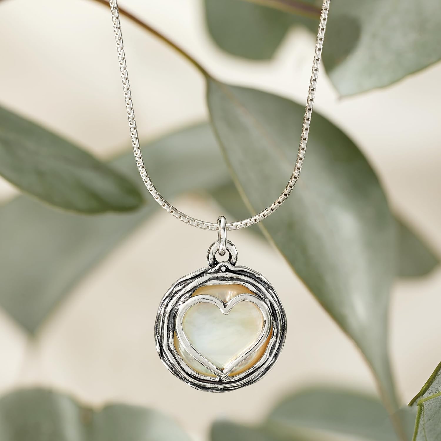 Ross-Simons Mother-Of-Pearl Heart Overlay Necklace in Sterling Silver