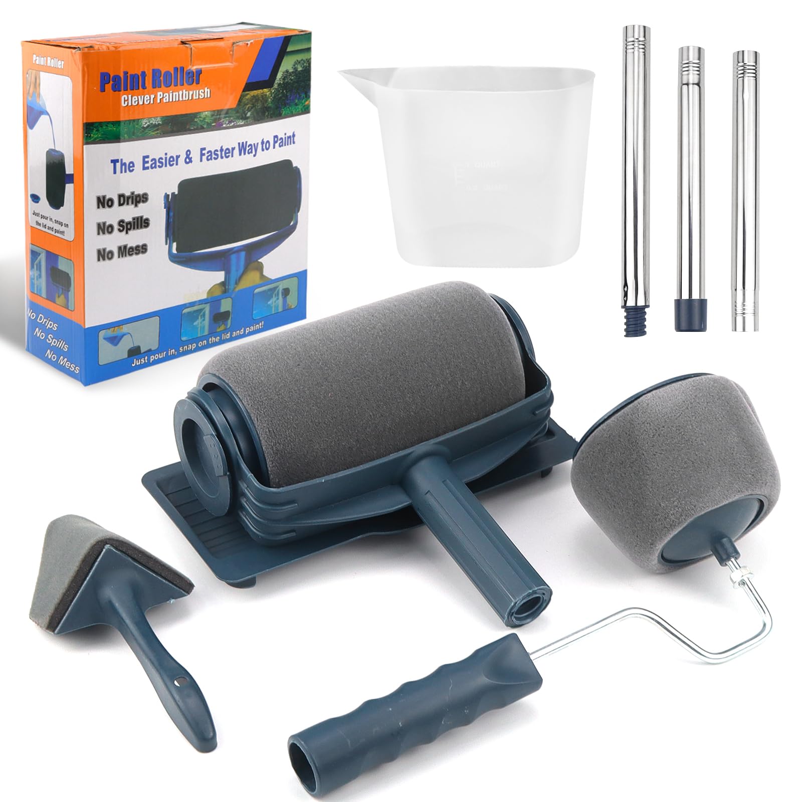 Raxfekro Lot de 6 rouleaux à peinture, rouleau à peinture avec réservoir, rouleau d'angle, lot de rouleaux à peinture, adapté pour le bureau, la maison, l'école, plafond, peinture murale