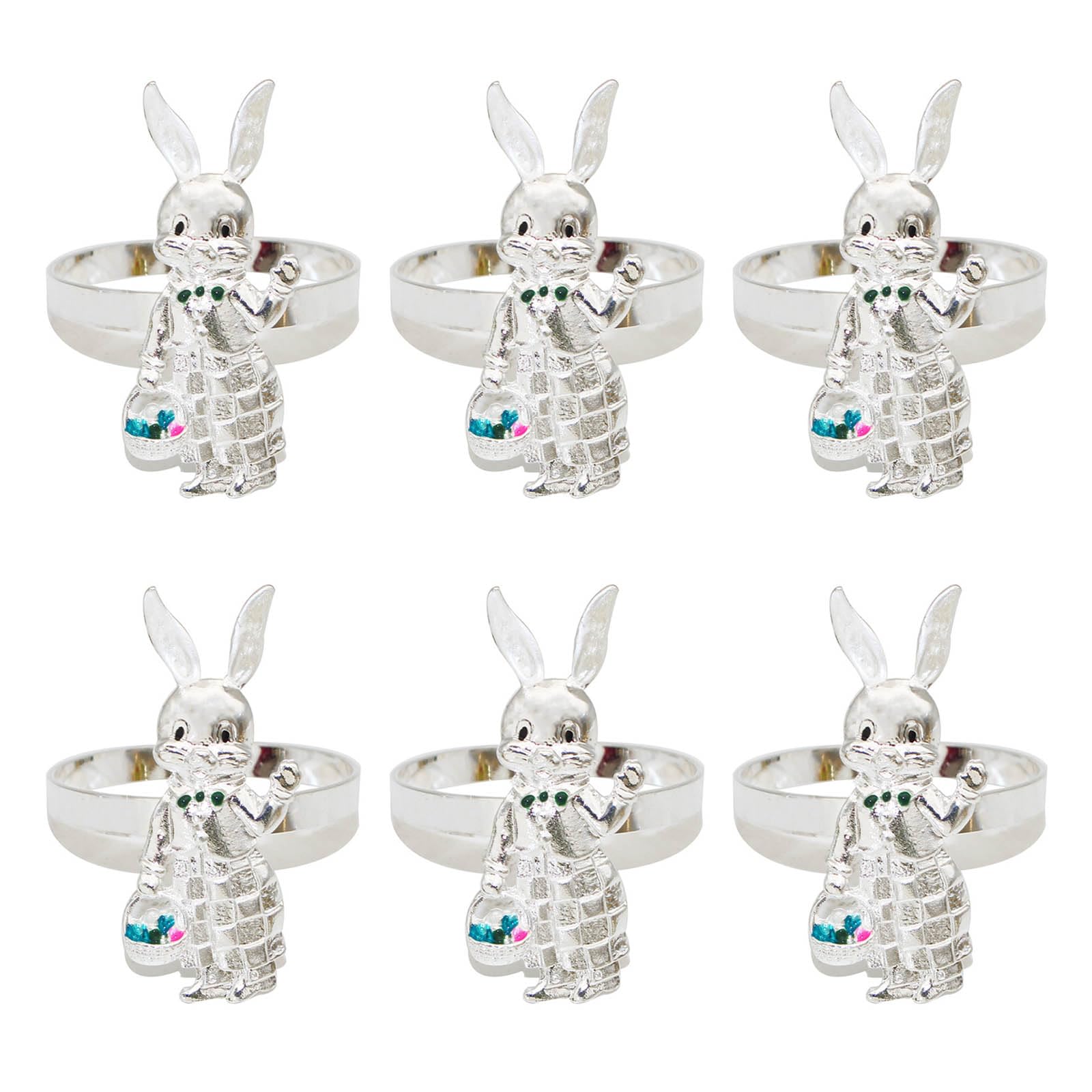 MICFENY 6pcs Easters Rabbits Napkin Rings Colorful Gold/Silver Color Rabbits Napkin Rings For Easters Dinners And Receptions