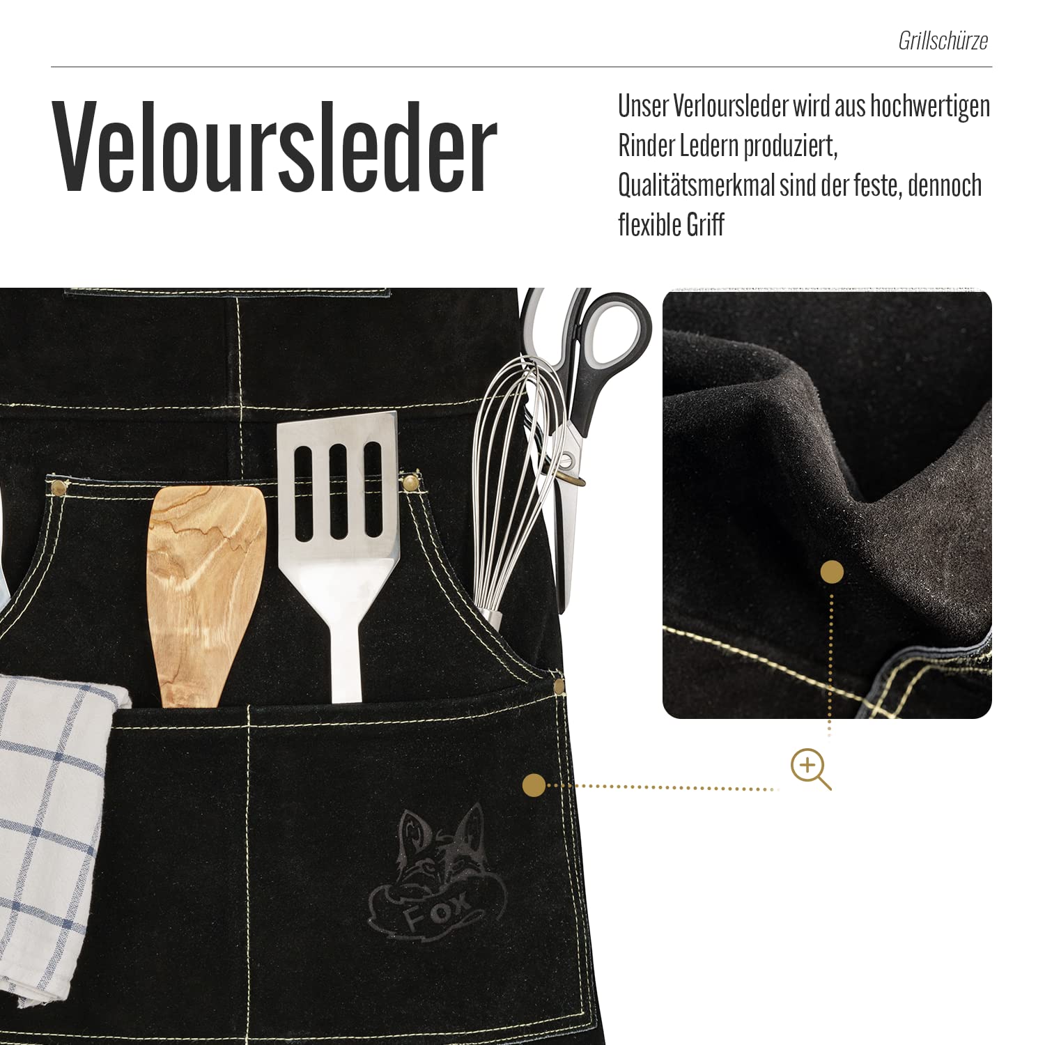 Tablier de soudeur Rough - En cuir de buffle sauvage - Pour barbecue, restauration, barista, cuisine - 61 x 94 cm - Variable de M à XXL en 3 couleurs - Noir - Taille Unique