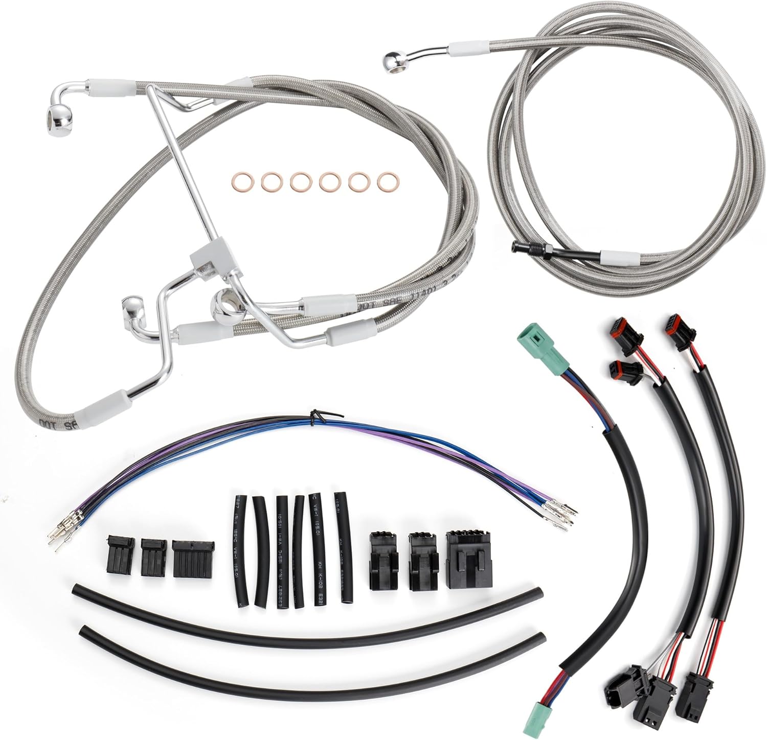 14" Extended Handlebar Cable Set NO ABS for 2014-2016 Road King/Electra Glide/Street Glide/Road Glide Models Brake Line Hydraulic Clutch Cable Extension, Chrome