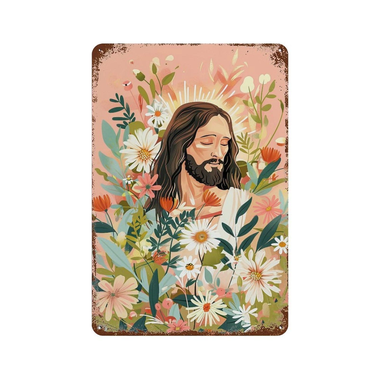 FHUYEURHRY Floral Jesus Christ Pastel 04 Wall Decor Retro Iron Vintage Art Metal Tin Sign Poster Modern Home Cofffee Club Art Bar Shop Decorations Style-28 30x20cm