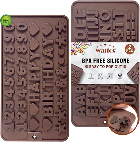 Walfos Molde de silicona para letras y números de chocolate, molde antiadherente para chocolate, hecho de silicona de grado alimenticio, sin BPA, disponible en Yaxa Peru