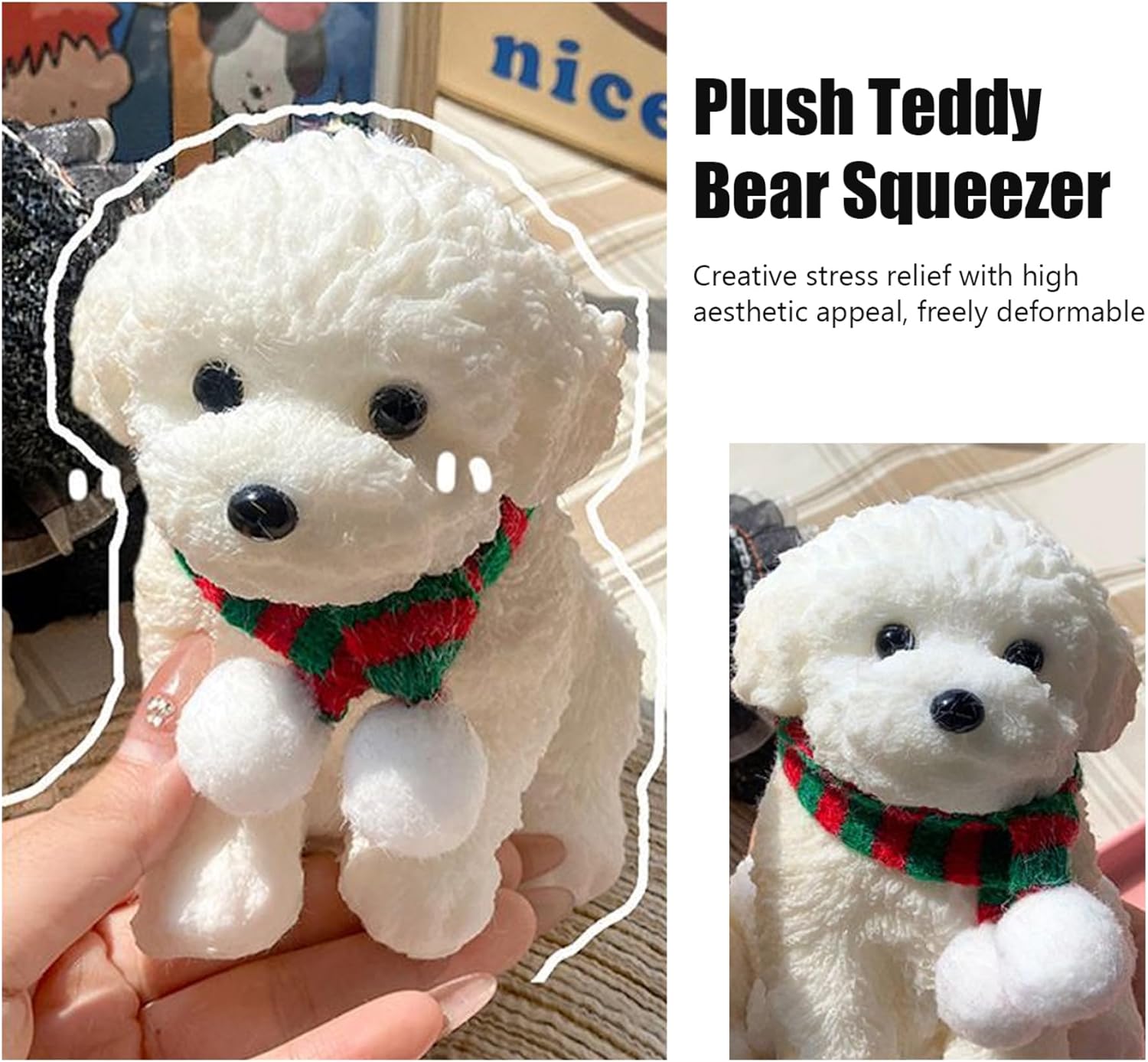 Dog Stress Ball 5 Inch Dog Ball Puppy Stress with Cute Scarf Soft Adorable Rubber Sensory Fidget Toy White