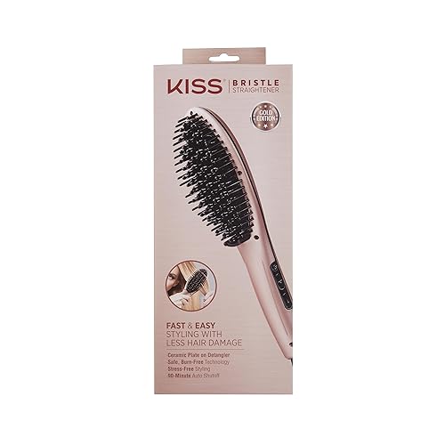 KISS Cepillo de calor para alisar el cabello, control digital de temperatura hasta 410 °F, apagado automático de 90 minutos, cerdas iónicas de punta