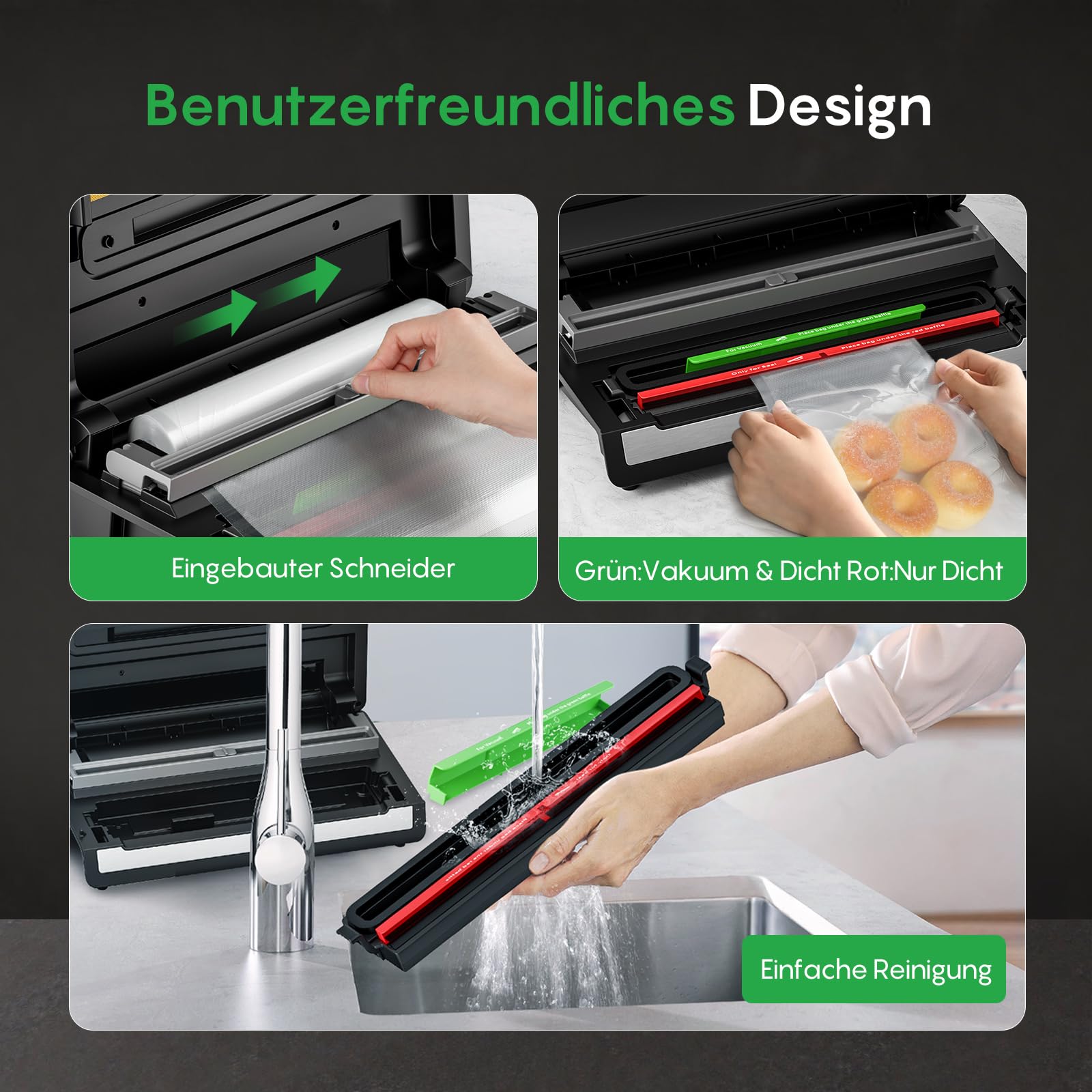 FRESKO Testsieger Vakuumier-Set Automatisches Vakuumiergerät (18L/min, Note 1,2) mit 2 Zusatz-Rollen 20cm x 6m & Aufbewahrungsbox Ideal für kleine Portionen, inkl. 2 Rollen (20+28cm)