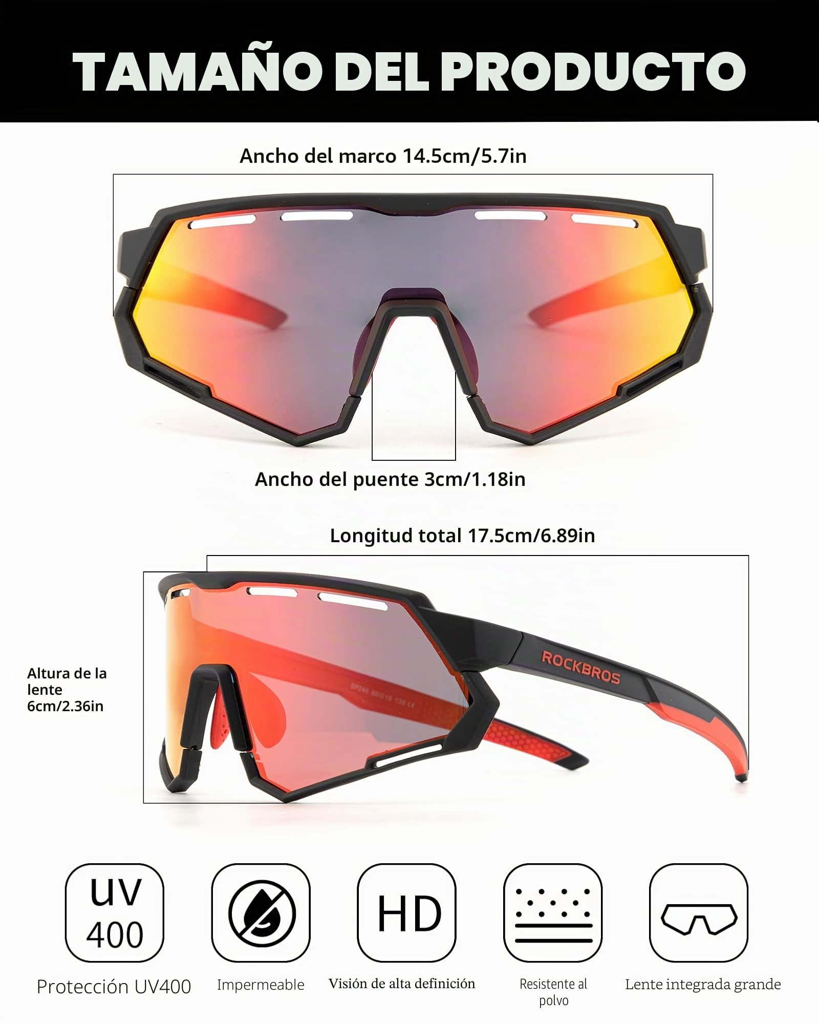 ROCKBROS Gafas de Ciclismo para Hombre Mujeres, 2 Lentes Intercambiables Fotocromáticas Polarizadas Gafas Sol Deportivas Marco TR90 de Running MTB Bicicleta
