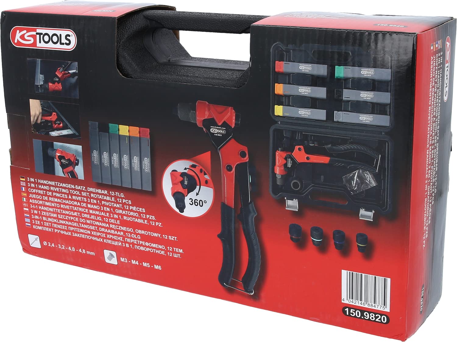 KS Tools 150.9820 3 en 1 - Juego de remachadoras giratorias (12 piezas)