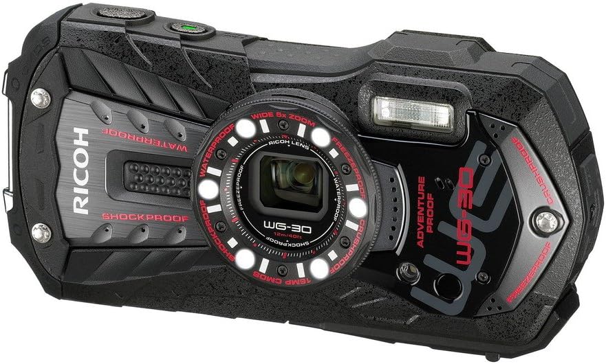 Ricoh WG-30 black 16 MP Waterproof Digital Camera with 5x Optical Image Stabilized Zoom and 3-Inch LCD (Black) International version (no warranty)