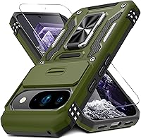 Vista 58 de DEERLAMN Funda para Google Pixel 8a con cubierta deslizante para cámara + protector de pantalla (1 paquete), soporte giratorio con anillo de grado