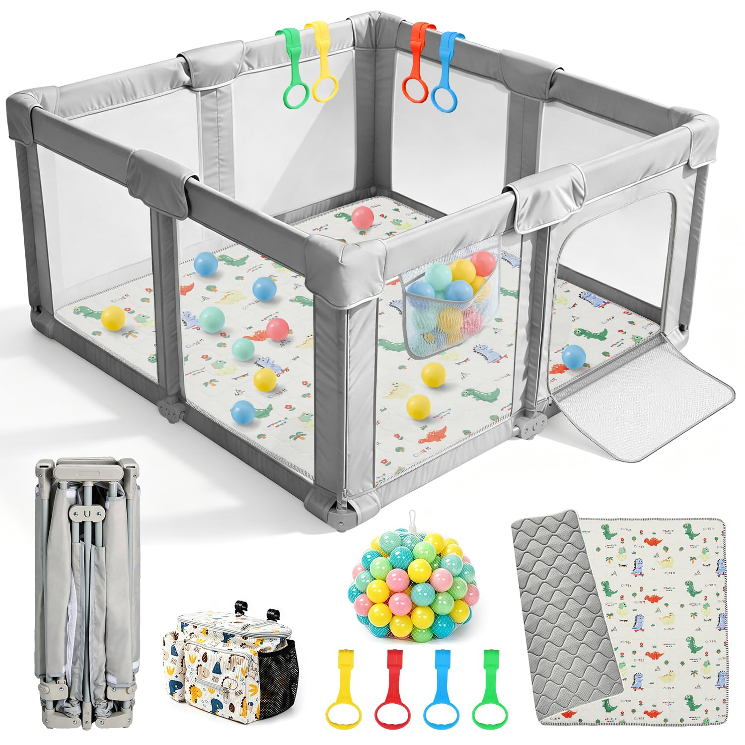 Parc pour Bébé Pliable avec Matelas, Parc Portable en Maille Respirante à 360°, Tissu Oxford 300D, base Antidérapante, Aire de Jeu Sûre pour Enfants, Intérieur/Extérieur