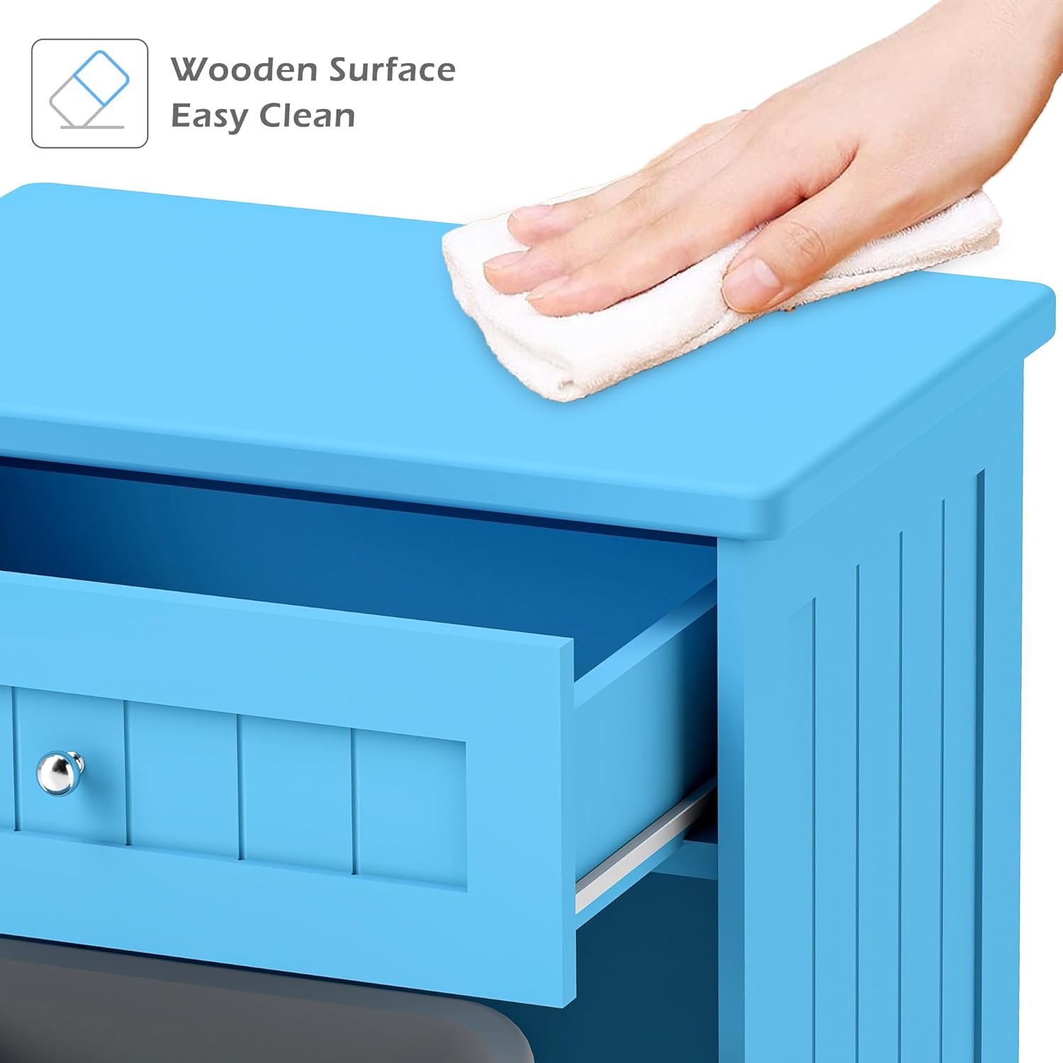 Betterhood Tilt Out Trash Cabinet 10 Gallon Wooden Free Standing Laundry Sorter Cabinet,Recycling Cabinet with Hideaway Drawer,Tilt Out Trash Cabinet Can Bin Kitchen (Single Light Blue, Single Dooor)