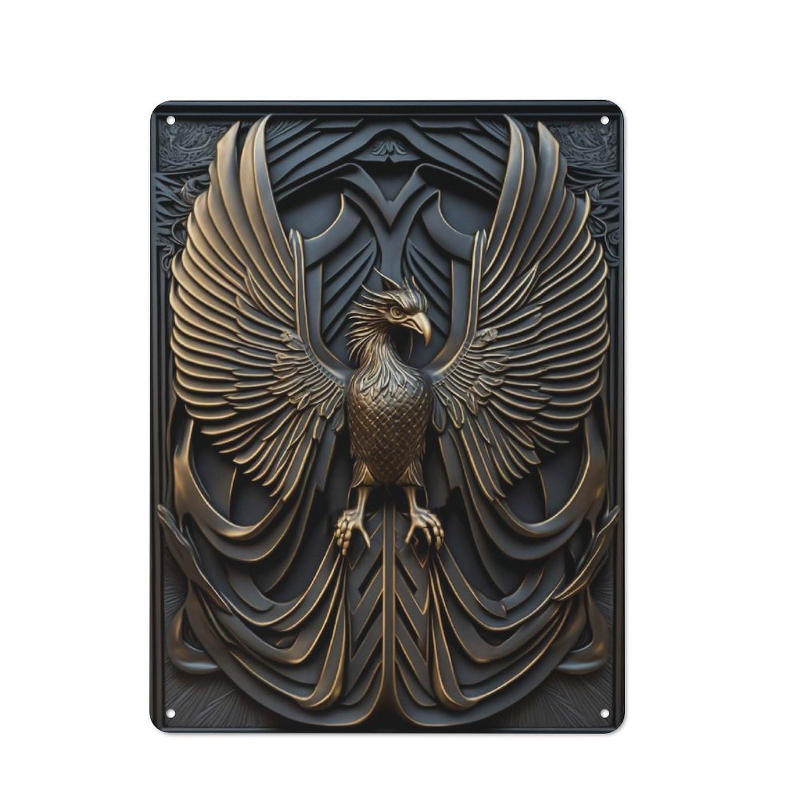 Junmoney Style-11 Phoenix Gold Decor Office Metal Sign 40X30cm, Understated Office Wall Decor For Workspace, Cafe, Shop Or Desk Area