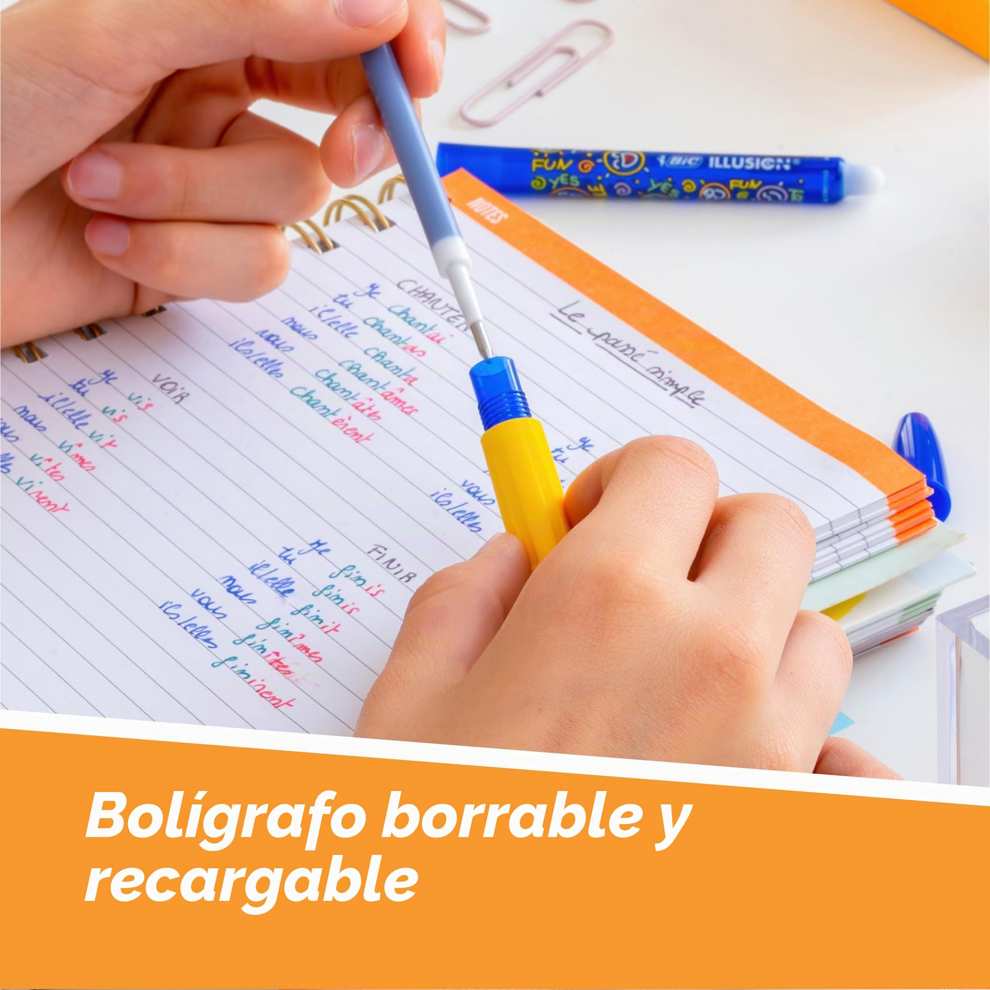 BIC Illusion Bolígrafos Borrables y Recargables de Punta Media (0,7 mm) - Tinta Negra, Caja de 12