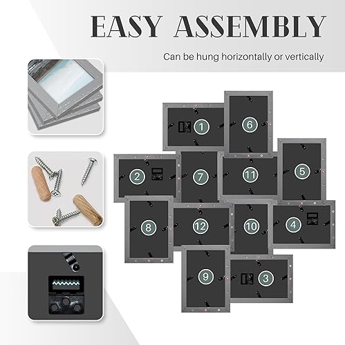Miniatura 5 de J.M.Deco Marcos de fotos de collage de 12 aperturas para decoración de pared, marcos de fotos de collage de 4 x 6 pulgadas con ganchos de metal,