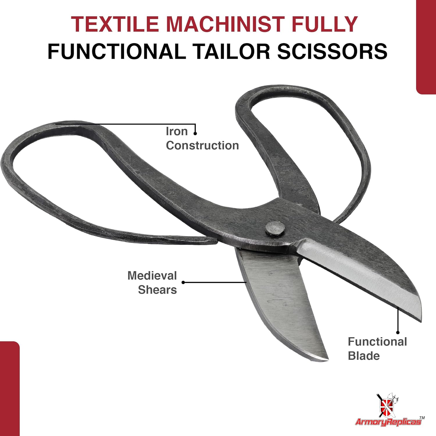 Armory Replicas 完全機能テキスタイルマシニスト テーラーはさみ 鍛造鉄製 長さ7.75インチ 中世鋏