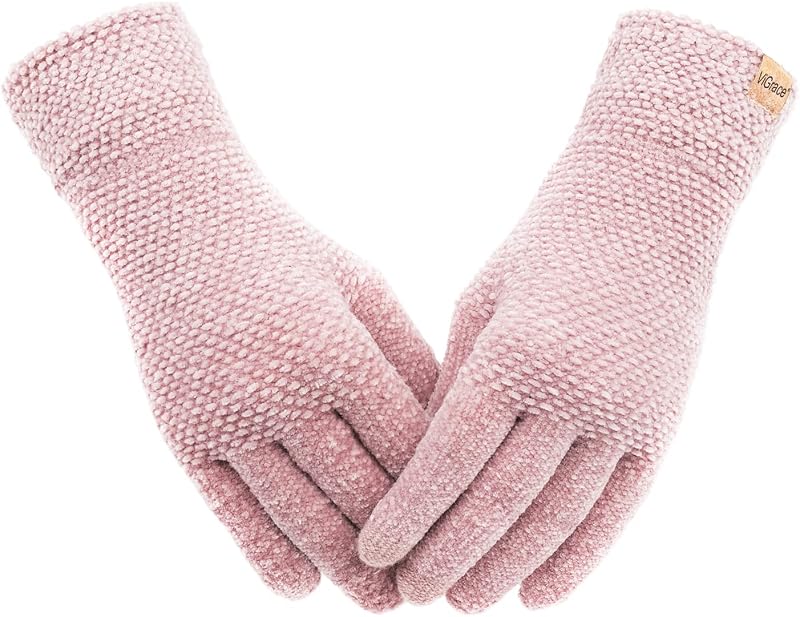 Winter Touchscreen Gloves for Women Chenille Warm Knit with 3 Touch Screen Fingers Texting Elastic Cuff Thermal Glove