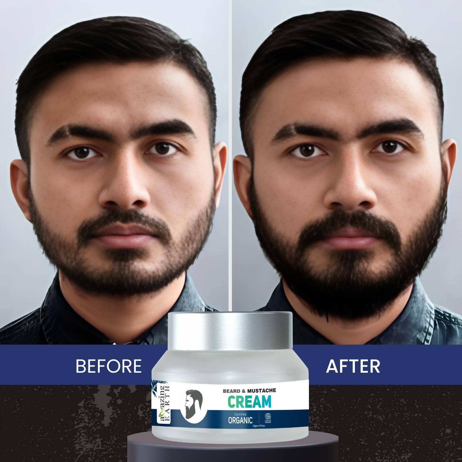 AMAzing EARTH Certified Organic Beard Mustache Cream for Men - 100% Natural, Shea Butter, Olive, Patchouli & Godel Jojoba Oil, Beard Hair Growth, Sulphates & Parabens Free and Cruelty Free, 50gm 2