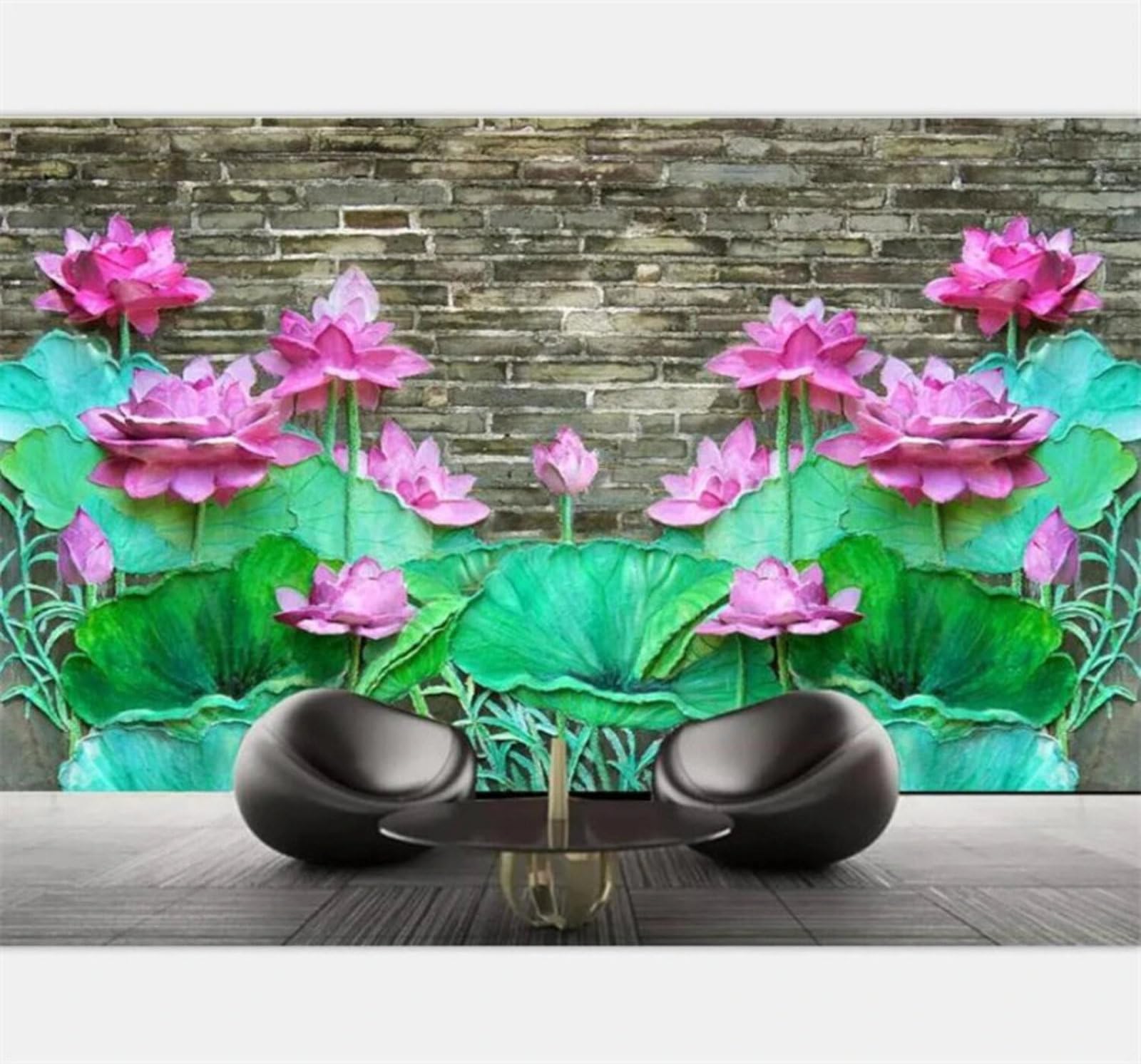 Xlming 300Cm×210Cm(B×H) Vintage Brick Wall Three Dimensional Relief Lotus 3D Wallpaper Luxury Home Dining Decor Paste Sofa Living Room The Wall For Bedroom Mural-300Cm×210Cm