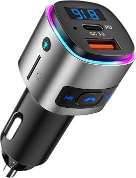 Upgraded Version FM Transmitter Bluetooth, SONRU Bluetooth Car Adapter [PD 30W & QC3.0 18W], Wireless FM Radio Transmitter, Hands-Free Calling, Siri Google Assistant, TF Card