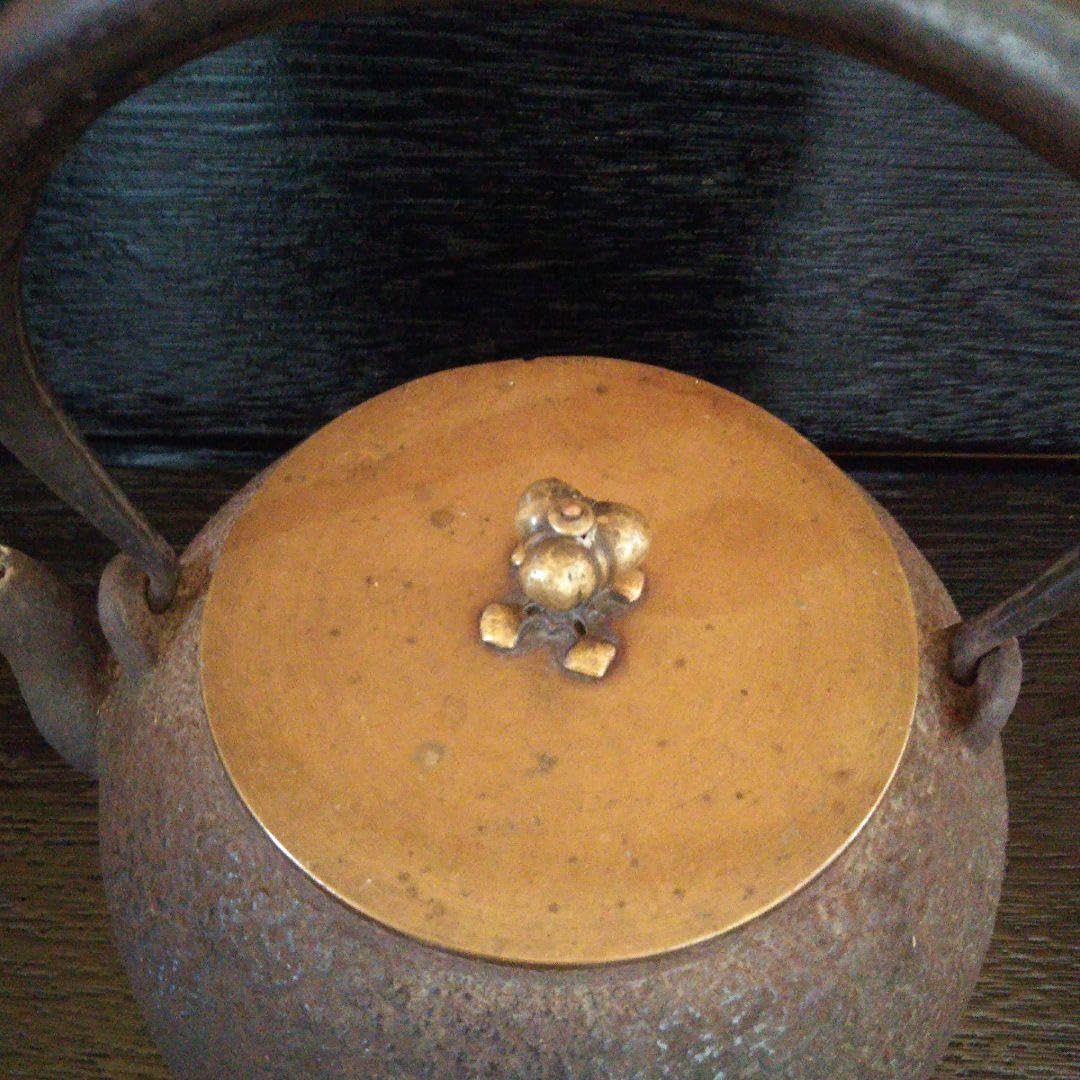 鉄瓶 龍文堂 銅蓋 蓮の実摘み 柚子肌