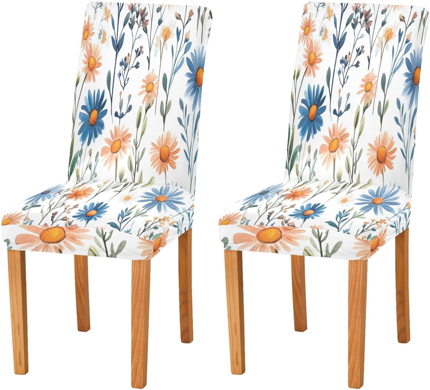 ALAZA Chair Covers for Dining Room, Watercolor Daisies Wildflowers Floral Stretch Chair Cover Sets Chair Protector Removable Washable for Ktichen Restaurant Hotel